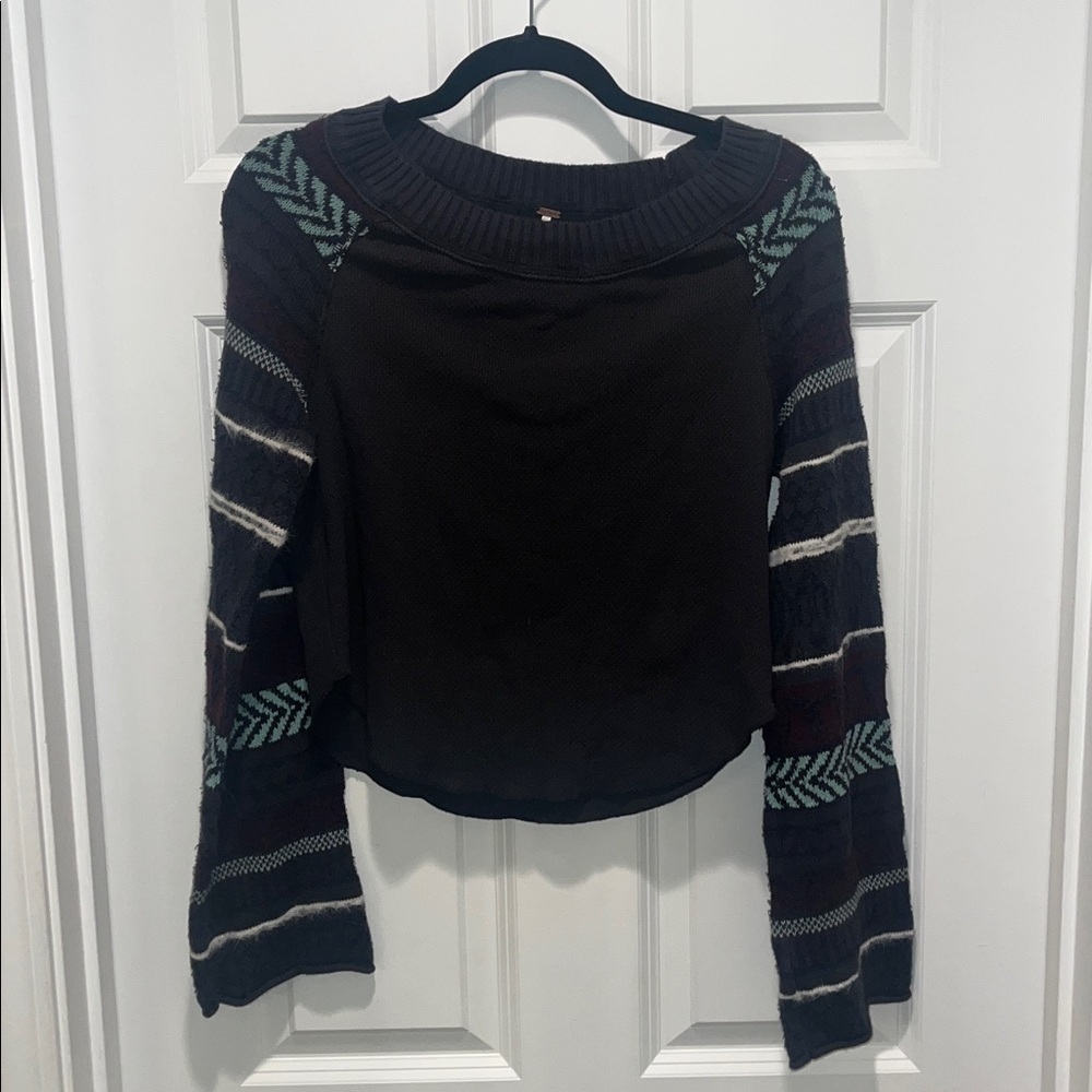 Free People Fairground Thermal Sweater waffle knit Small Bell sleeve boho crop - Picture 5 of 12